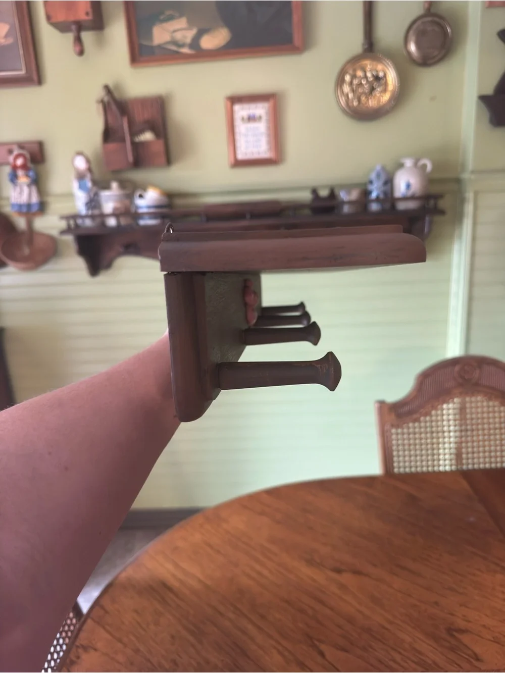 Brown Wooden Heart Wall Shelf with Hooks - Brand